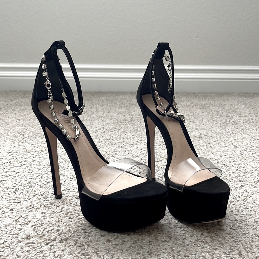 Schutz Lah Platform Sandal in Black Nubuck Size 5.5